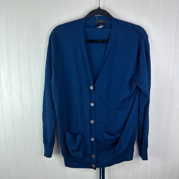 JCrew Navy Blue Cardigan 100% Merino Wool Long sleeve size‎ Small - Picture 1 of 5